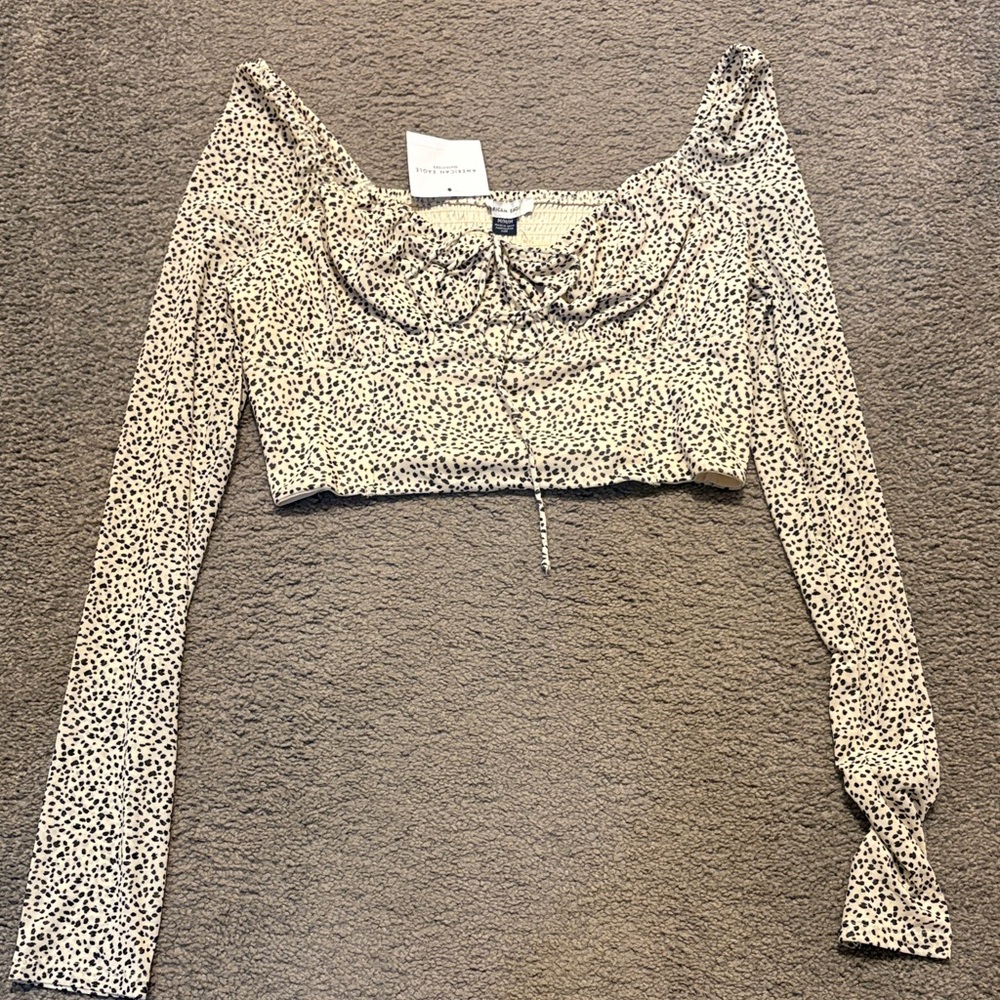 American Eagle Black and White Patterned Crop Top